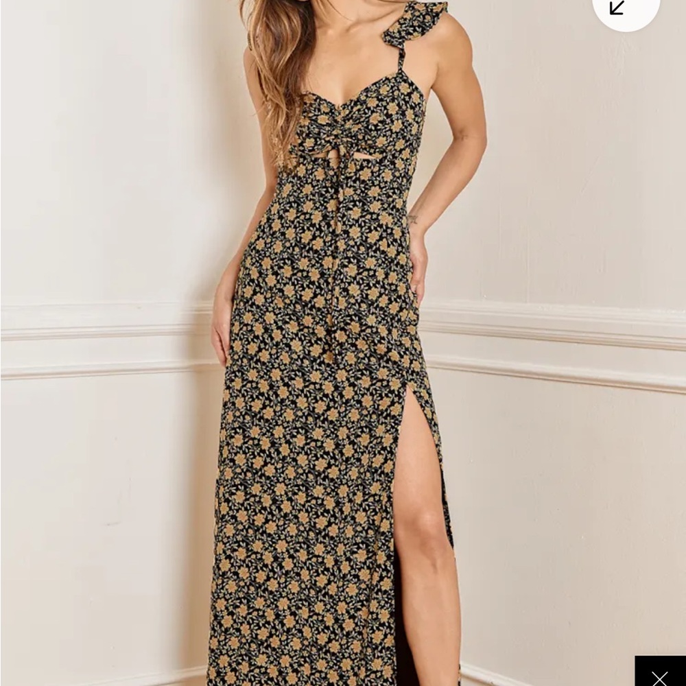 Lulus The Way to Love Black Floral Print Ruffled Maxi Dress